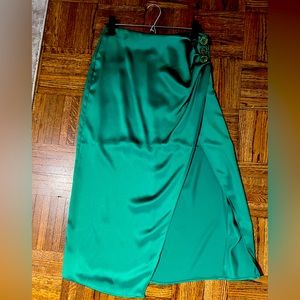 NWT Zara Green Satin Skirt with Slit